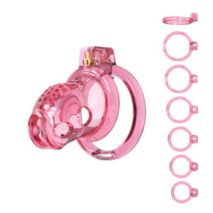 Lightweight TPE Cock Cage – Best Male Chastity Device with Secure Lock & 6 Sizes Rings (Pink)