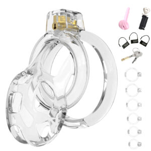 Male Chastity Cage Soft Chastity Cock Cage with 6 Rings One Catheter Chastity Devices for Men Penis Exercises Bondage Gear & Accessories Adult Sex Toys Slave Tool（Transparent）