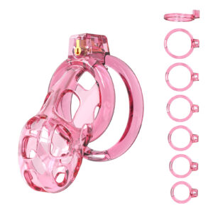 Male Chastity Cage - Lightweight Chastity Cage for Men with 6 Sizes Rings Chastity Device Adult Sex Toy for Man - Cock Cage（Pink）