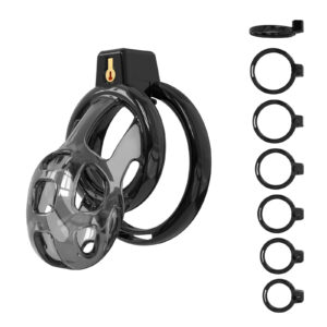 Male Chastity Cage - Lightweight Chastity Cage for Men with 6 Sizes Rings Chastity Device Adult Sex Toy for Man - Cock Cage（Black）